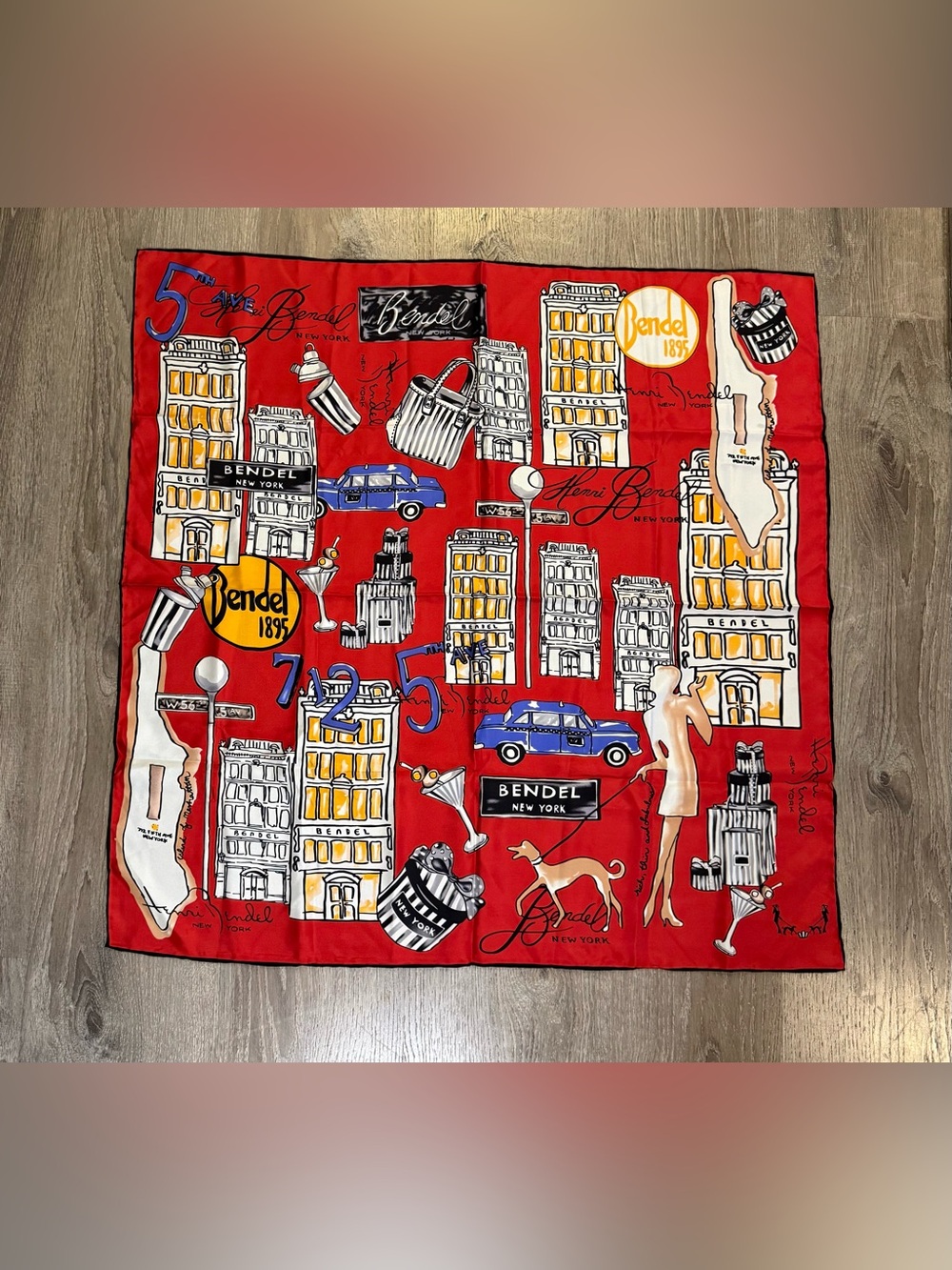 Original Henri Bendel "Manhattan New York Scenery" Silk Scarf - 33.5 inches